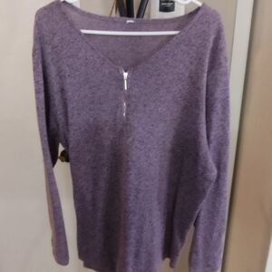 Cozy V-Neck Half-Zip Long-Sleeve Top in Lavender